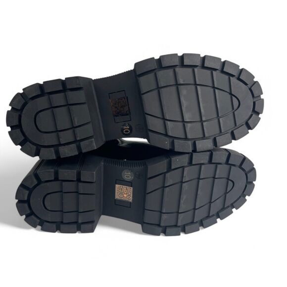 Black Patent Vegan Pull On Boots 10 Chunky Platform Gothic Fairy Grunge Rain - Picture 7 of 7